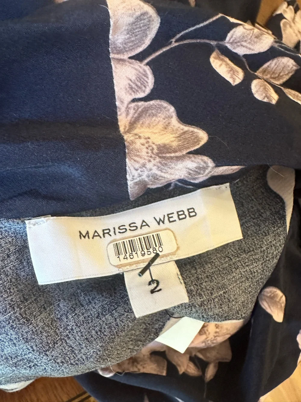 MARISSA WEBB Navy Blue Pink Floral Wrap Ruffle Dress